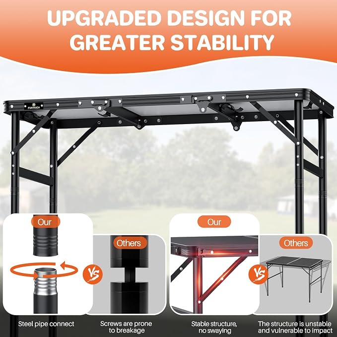 FUNYKICH 3ft Aluminum Folding Camping Table, 3 Height Adjustable Max 29.4" | 35.4''x15.7'' Tabletop, Ultralight Portable Design with Carry Handle for Car Travel, Camping, Backyard, Beach & Picnic, Balck