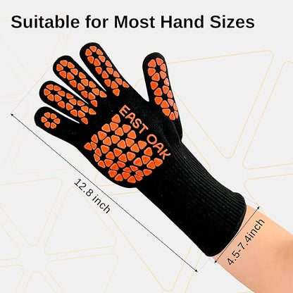 East Oak BBQ Gloves, 1472℉ Heat Resistant Gloves, Silicone Non-Slip Grill Gloves for Smoker, Barbecue, Red