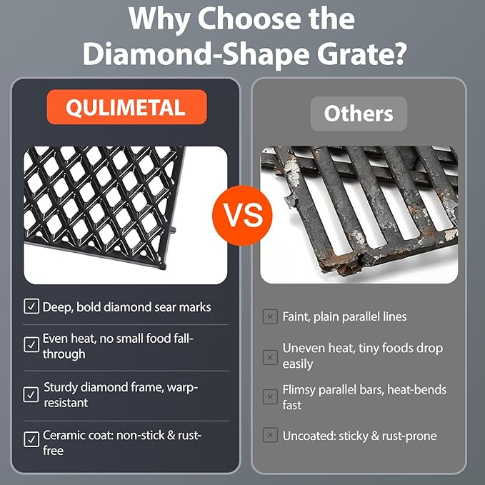 17.5" Dual Sided Diamond Sear Grill Grates for Weber Spirit 300/400 & Spirit II 300 Series, E/S-310 E/S-320 E/S-330, Spirit 700, Genesis Silver/Gold B/C, Porcelain Enameled Cast Iron Replacement Grate