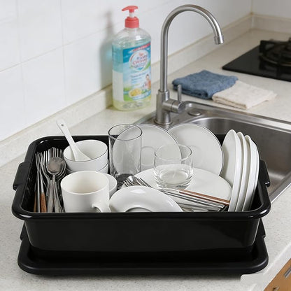 Pack of 3 Food Service Bus/Utility Tote Box with Lid, 13 L | Plastic Restaurant Dish Tub, Black Stackable Storage Bins for Restaurant Kitchen, Catering, and Cleaning Supplies