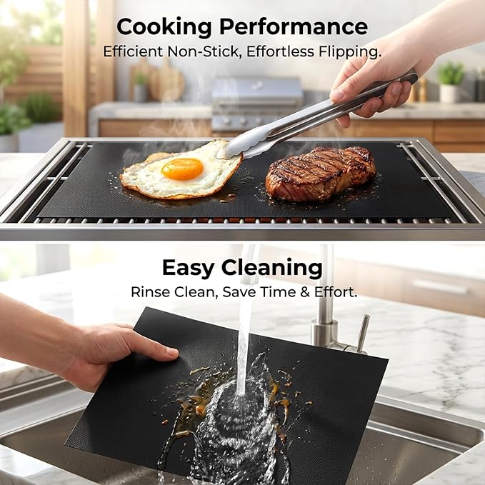 RAINFLOW 5 Pcs Nonstick Grill Mat for BBQ & Outdoor Grilling, 15.75 x 13 '' | Reusable & Easy to Clean Grill Cooking Mats for Gas, Charcoal & Electric Grills,Black