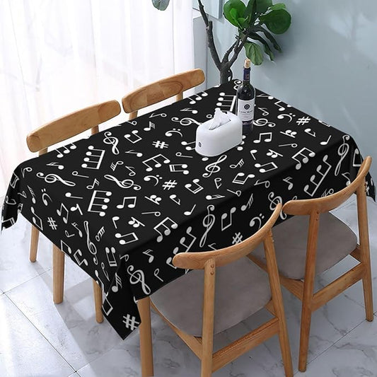 Music Notes Tablecloth Washable Rectangle 54"x72" Kitchen Dinner Picnic Parties Birthday Table Cloth Home Decoration for All Seasons Musicial Table Cover, Black