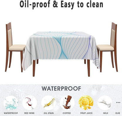 Blue Violet Striped Square Tablecloth Abstract Modern Wave Stripes Washable Wrinkle Free Spill Proof Decorative Square Table Cover for Dining Table Farmhouse Kitchen Restaurant 60x60 Inch