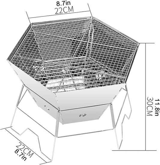 Charcoal Grill Outdoor Stainless Steel Folding Charcoal BBQ Grill Make Lightweight Steel Mesh Grill Camping Grill for Outdoor Camping Cooking Backpacking Party Camping Grill