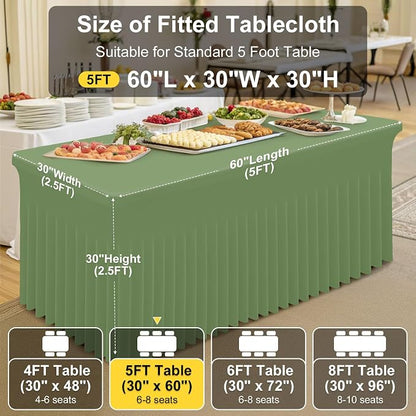 Smiry Spandex Elastic Fitted Table Cloth Skirt for 5FT Rectangle Table | Stretch Washable Table Cloth, Banquet Table Cover for Wedding, Party, Indoor & Trade Shows, (Sage Green, 60Lx30Wx30H)