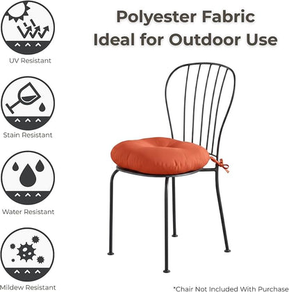15 x 15 Round Bistro Chair Cushion, Reversible Patio Seat Cushion with Attached Ties, Polyester Fabric, Recycled Polyfiber Fill, Set of 2 - Rust