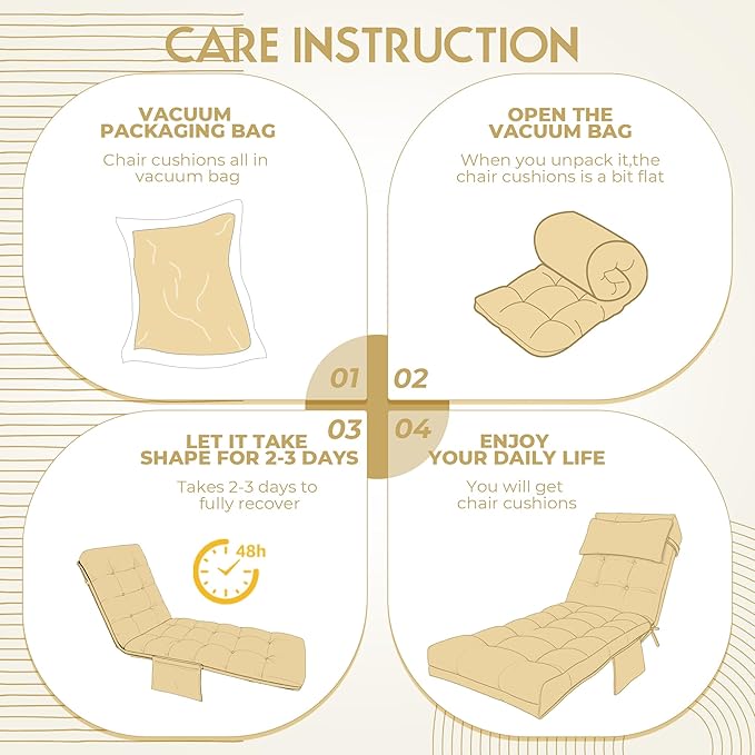 Outdoor Chaise Lounge Chair Cushion, Waterproof Outdoor Chair Cushions for Patio Furniture, 71 x 21 x 4 Inches Replacement Chaise Lounge Cushion with Ties (Khaki)
