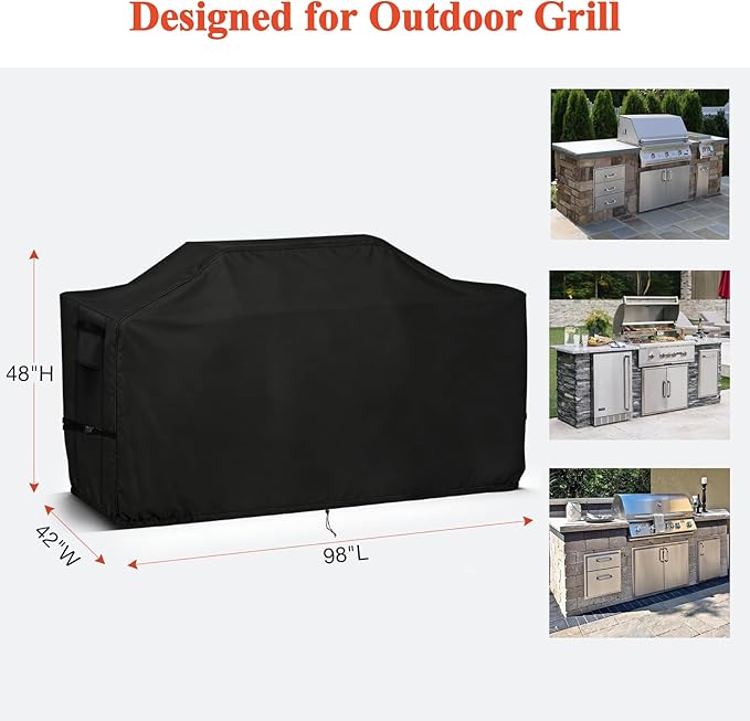 TheElves Grill Cover for Island Grill, 98" Outdoor Grill Covers Waterproof, Heavy Duty Cover for Outdoor Kitchen Island Grill and Patio Barbecue Bar - 98" W x 42" D x 48" H