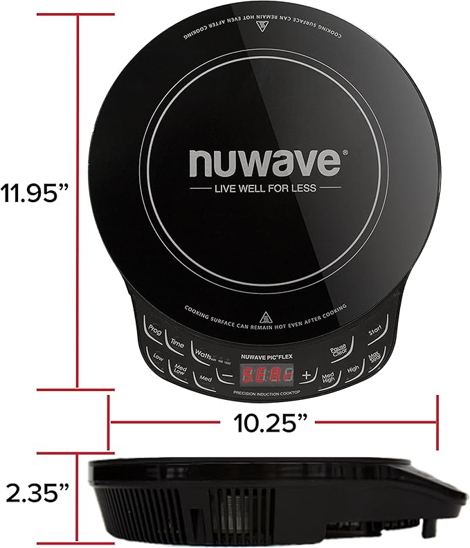 Nuwave Flex Precision Induction Cooktop, 10.25” Shatter-Proof Ceramic Glass, 6.5” Heating Coil, 45 Temps from 100°F to 500°F, 3 Wattage Settings 600, 900 & 1300 Watts, Black (Renewed)