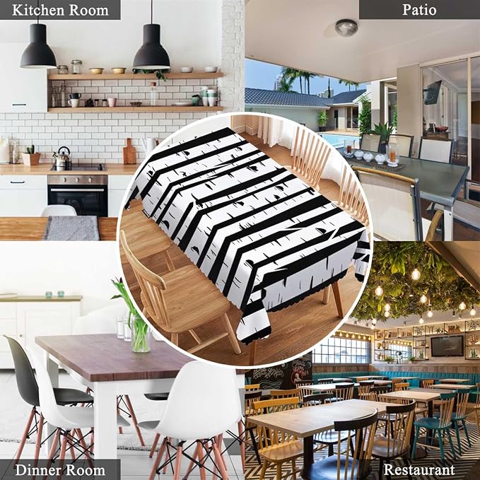 Swono Tablecloth 52"X70" Birch Trees, Black and White Birch Forest Rectangle Table Cover Anti-Oil Tablecloth for Dining Tables, Parties, Wedding and Banquet Decoration