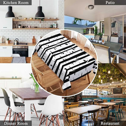 Swono Tablecloth 52"X70" Birch Trees, Black and White Birch Forest Rectangle Table Cover Anti-Oil Tablecloth for Dining Tables, Parties, Wedding and Banquet Decoration