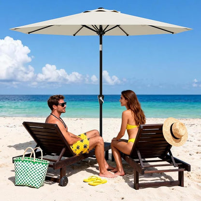 GarveeLife 9FT Patio Umbrella Outdoor, Market Umbrella, Table Umbrella with Push Button Tilt and Crank, 8 Sturdy Ribs UV Protection Waterproof for Garden, Pool, Deck, | Table Umbrella UV Protection Waterproof for Garden, Pool, Market, Deck (Beige White)