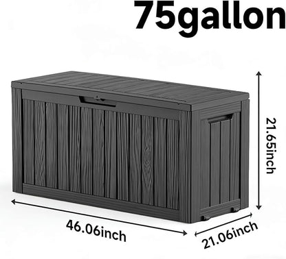 Pepe Tee Waterproof Resin Deck Box, Outdoor Storage Bin for Patio Furniture Cushions, All-Weather Garden Organizer & Seating Bench, Black