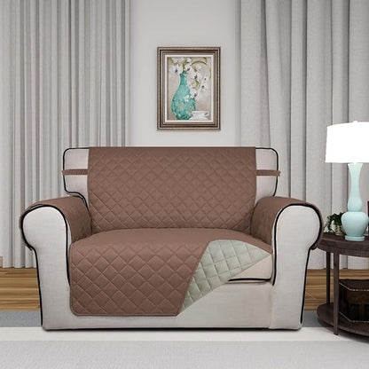 PureFit Reversible Quilted Sofa Cover Dog Couch Covers for Sofa, 28 in | Brown/Beige, Water Resistant Couch Protector, Washable Pet Couch Cover with Non Slip and Elastic Straps For Kids