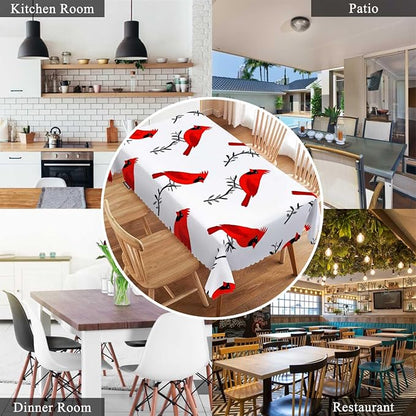 Swono Cardinal Bird Table Cover Red Birds On Branches 52x70 Inch Tablecloth Table Cloth for Rectangle Tables Buffet Parties Coffee BBQ and Dinning Tablecloth