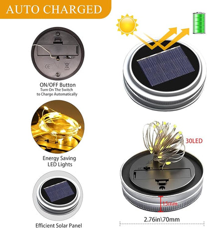 Mason Jar Solar Lights for Outside, 12 Pack 30 LED(NO JARS) Fairy Firefly Lights Mason Jar Solar Lids Outdoor Waterproof String Lights with Hangers for Patio Garden Yard Lawn Decor - Warm White