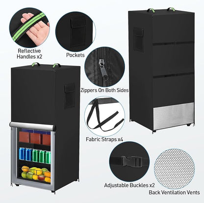 Outdoor Refrigerator Cover, 33 "Wx 33"D x 67"H 420D Heavy Duty Oxford Upright Freezer Cover for Beverage Fridge, Fits 14 to 17 Cubic Feet Freezers, Waterproof Fridge Protector Outside