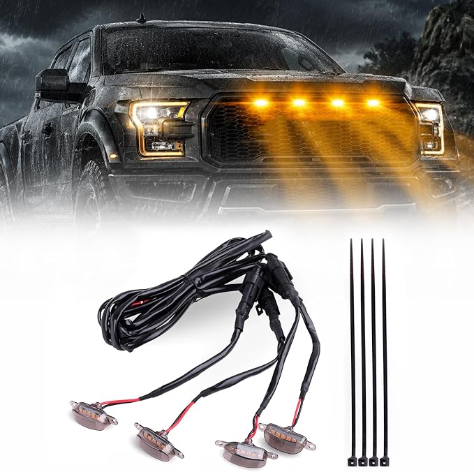 LED Front Grille Position Light, Side Marker Assemblies, Amber | For Ford F150 F250 F350 and Ram 1500, Exterior, 2004-2019