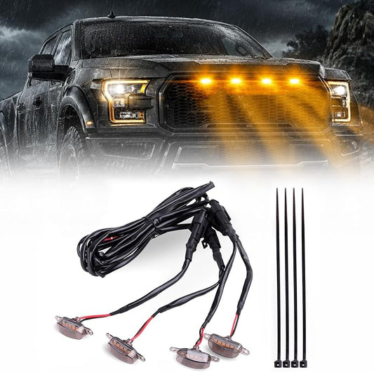 LED Front Grille Position Light, Side Marker Assemblies, Amber | For Ford F150 F250 F350 and Ram 1500, Exterior, 2004-2019