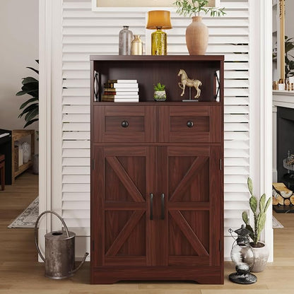 Befrases Dark Brown Storage Cabinet with Drawers and Shelves, Standing Kitchen Pantry Cabinet, Floor Storage Cabinet Hutch Cupboard, Coffee Bar Station for Dining Living Room Home Office