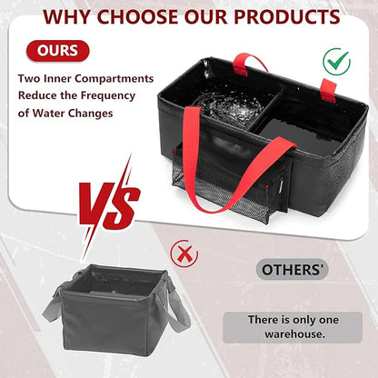 HODRANT Grill Rescue Dunk Tank with 2 Rooms, Waterproof Grill Brush Bristle Free with Front Pocket & Portable Handles, Collapsible Water Bucket BBQ Brush Cleaning Bag for Camping (Soak Basin Only)