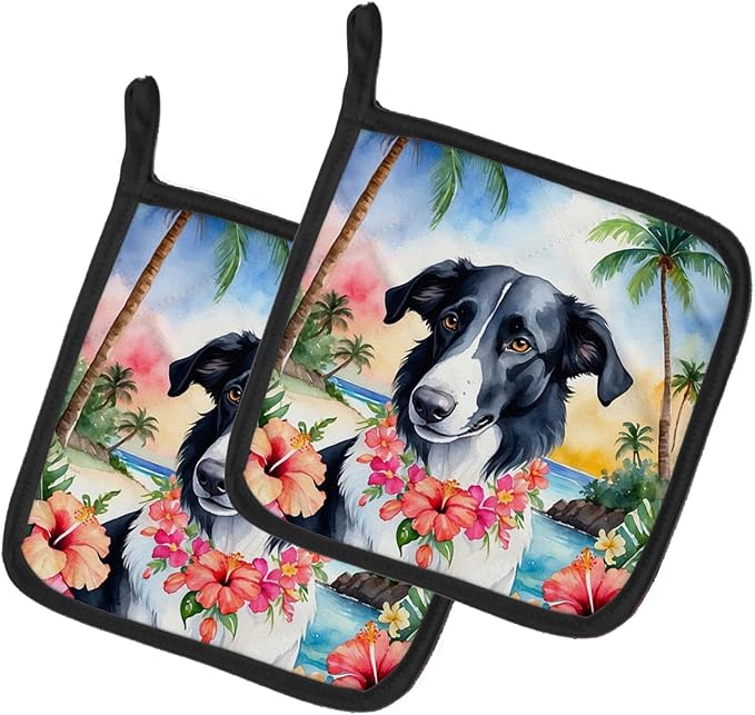 Caroline's Treasures Borzoi Luau Pair of Pot Holders Kitchen Heat Resistant Pot Holders Sets Oven Hot Pads for Cooking Baking BBQ, 7 1/2 x 7 1/2