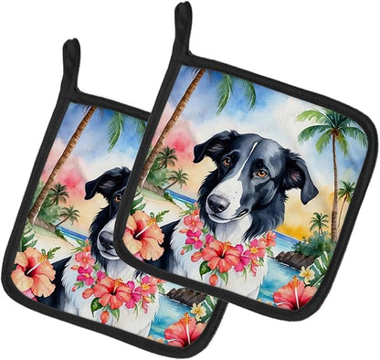Caroline's Treasures Borzoi Luau Pair of Pot Holders Kitchen Heat Resistant Pot Holders Sets Oven Hot Pads for Cooking Baking BBQ, 7 1/2 x 7 1/2