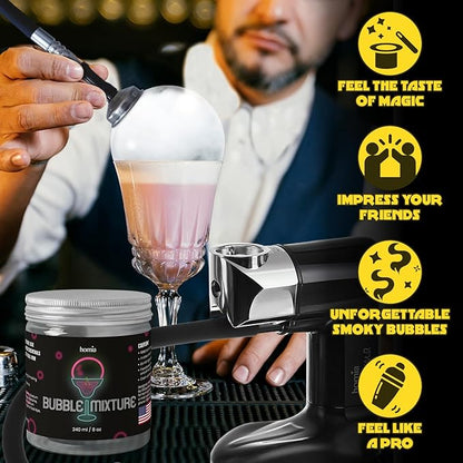 Smoking Gun Edible NON-toxic Bubble Mixture for Cocktail - (2 x 8oz), Wood Smoke Infuser and Smoker Machine Accessory - Cold Smoke for Drinks - Pack of 2 - made in USA