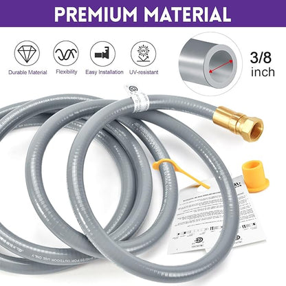 GasSaf 10FT 3/8" ID Natural Gas Hose, Natural Gas Grill Hose Conversion Kit Suitable for Weber Grills, Blackstone Griddles, Generator, Patio Heater (with Sealing Tape)