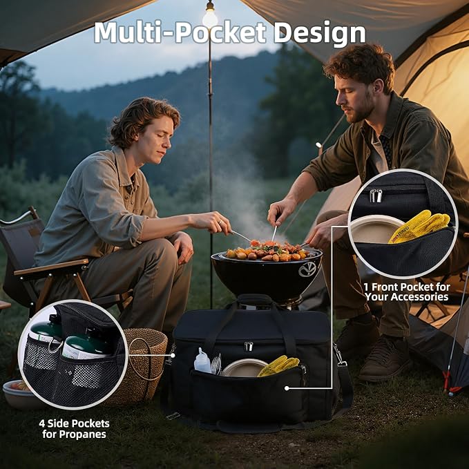 Padded Carry Bag for Charbroil Grill2Go X200 Tabletop Grill, Bag Only | Fully Lined with PE Foam, 5 Pockets, Rip-Proof Fabric, Adjustable Strap, Weather-Resistant, Portable BBQ Grill Carrying Case