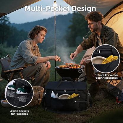 Padded Carry Bag for Charbroil Grill2Go X200 Tabletop Grill, Bag Only | Fully Lined with PE Foam, 5 Pockets, Rip-Proof Fabric, Adjustable Strap, Weather-Resistant, Portable BBQ Grill Carrying Case