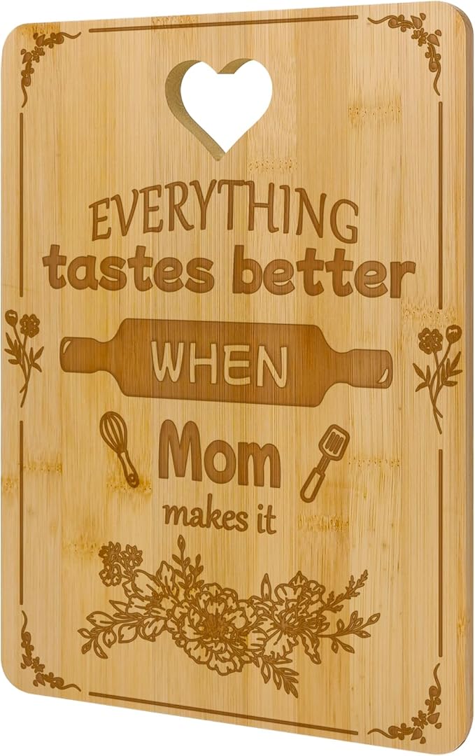 Mother’s Day Bamboo Cutting Board Gift for Mom – Engraved Kitchen Cutting Board with Heart Design – Unique Mom Gifts for Birthday, Christmas, Thanksgiving – Kitchen Decor & Cooking Gift