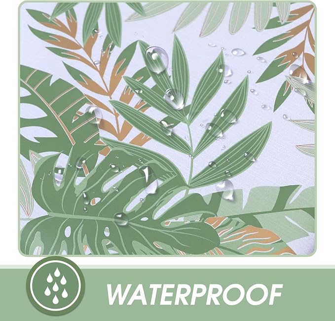 AIRCOWRIE Waterproof Vinyl Tablecloths, Heavy Duty Oil Spill Proof Plastic Table Cloth with Soft-Touch Finish, Wipe Clean PVC Table Cover for Indoor and Outdoor Use (Green Leaf, 54”×120”, Rectangle)