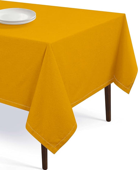 Farmhouse 52"x70" Tablecloth 100% Cotton Washable Rustic Rectangle Table Cover for Gifts, Dining, BBQ, Buffet Parties & Camping - Mustard Yellow