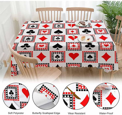 52x70 Inch Tablecloth Playings Cards, Poker Diamond Hearts Spades Poker Non-Fading Table Covers Kitchen Dinning Tabletop Decoration, Washable Table Cloth for Outdoor and Indoor Use