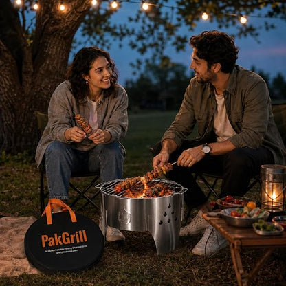 14" Portable Folding Campfire Grill, Stainless Steel Charcoal Grill with Carry Bag for Camping, Bonfire, Picnic and Backyard Cooking