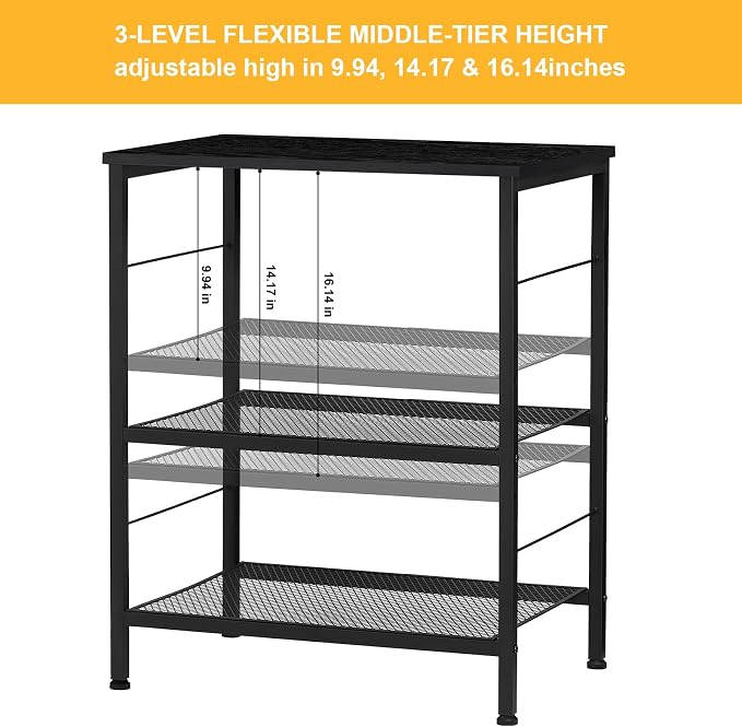 LIANTRAL Rolling Cart, 3-Tier Microwave Cart Kitchen Storage On Wheels | Black Utility Cart for Bar Coffee Large Side End Table Nightstand for Home Office