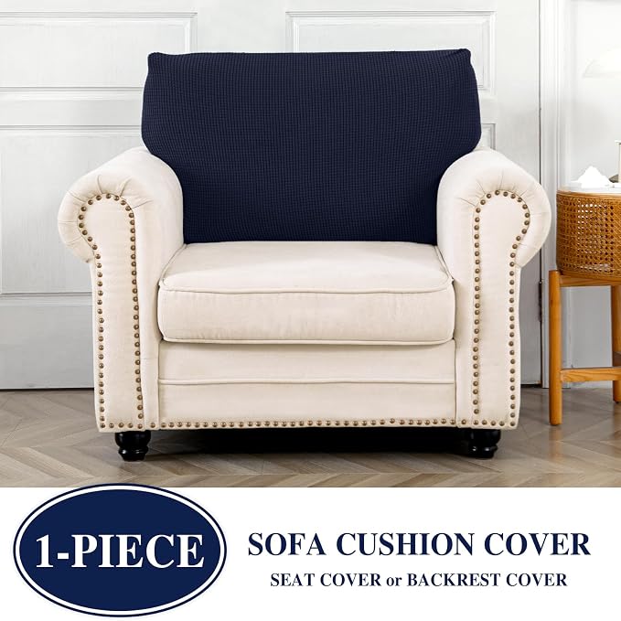 LA MEACK Couch Cushion Cover Seat Cushion Cover Stretch Armchair Cover Separate Sectional Sofa Slipcovers Furniture Protector(1 Piece for Seat or Sofa Backrest, Navy)