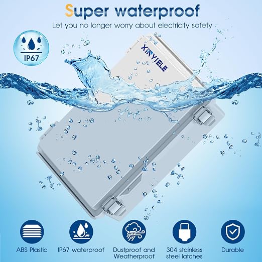 Waterproof Outdoor Project ABS Plastic Junction Box IP67 Weatherproof Dustproof Enclosure with Hinged Cover, Mounting Plate,Wall Brackets for Power Project (11"X7.5"X5.5")