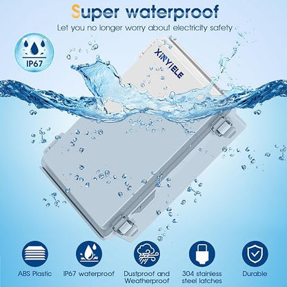 Waterproof Outdoor Project ABS Plastic Junction Box IP67 Weatherproof Dustproof Enclosure with Hinged Cover, Mounting Plate,Wall Brackets for Power Project (11"X7.5"X5.5")