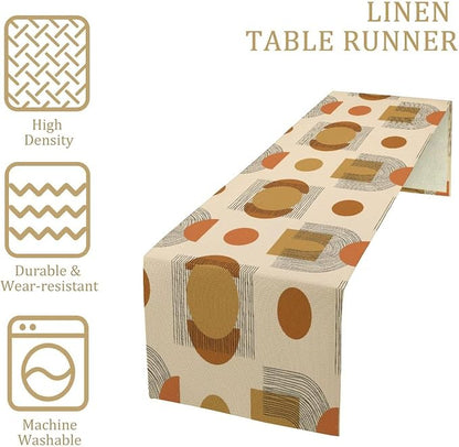 Mid Century Moon Sun Table Runner, Aesthetic Abstract Geometric Shapes Creative Minimalist Bohemian Modern Design Dinner Runner for Home Kitchen Dining Table Decoration 13"x120"