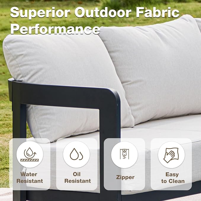 Outdoor Furniture Set, Metal Patio Conversation Set with 6" Thick Cushions, Outdoor Couch Sofa and Patio Chairs Set for Backyard Porch Balcony, White