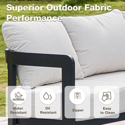 Outdoor Furniture Set, Metal Patio Conversation Set with 6" Thick Cushions, Outdoor Couch Sofa and Patio Chairs Set for Backyard Porch Balcony, White