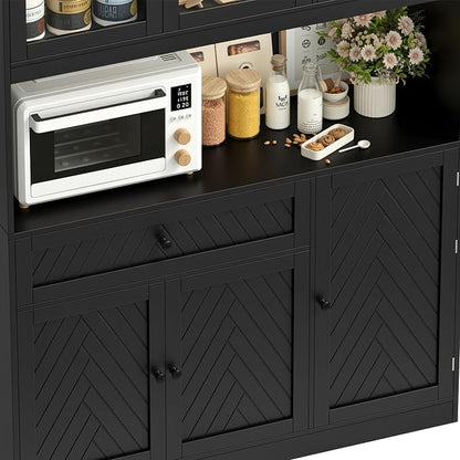 BOTLOG 72” Tall Kitchen Pantry Storage Cabinet, Modern White Kitchen Hutch with Large Storage Drawer, Countertop, Adjustable Shelves, Food Pantry Cabinets for Dining Room, Living Room (Black) | Kitchen Hutch with Large Storage Drawer, Countertop, Adjus...