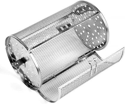 Air Fryer Rotisserie Basket, Stainless Steel Drum for 1/4 in Rod | Fits wings, fries, vegetables, nuts, and coffee beans; locking door keeps food contained while tumbling