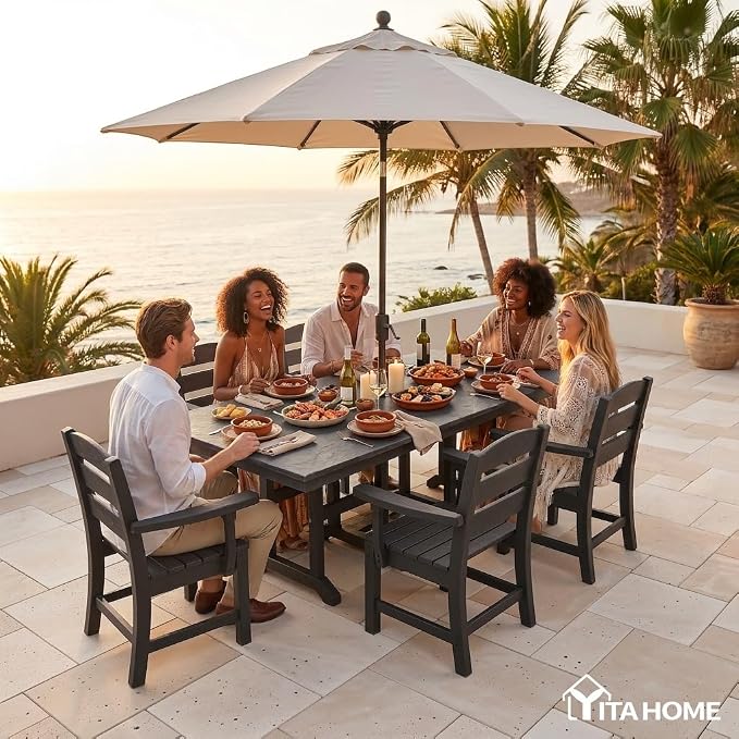 YITAHOME Wood-Grain Textured Resin Outdoor Dining Chairs, Heavy Duty All-Weather Patio Chairs for Garden, Backyard, Poolside, Black, Max Load 330 LBS, Sturdy Patio Furniture Chair, 2 PCS