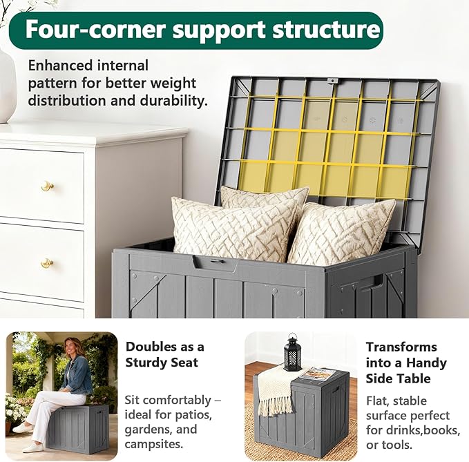 Outdoor Storage Box, 31 Gallon Lockable Waterproof Deck Storage Box, Yard Storage Bin, Suitable for Gardens, Gray