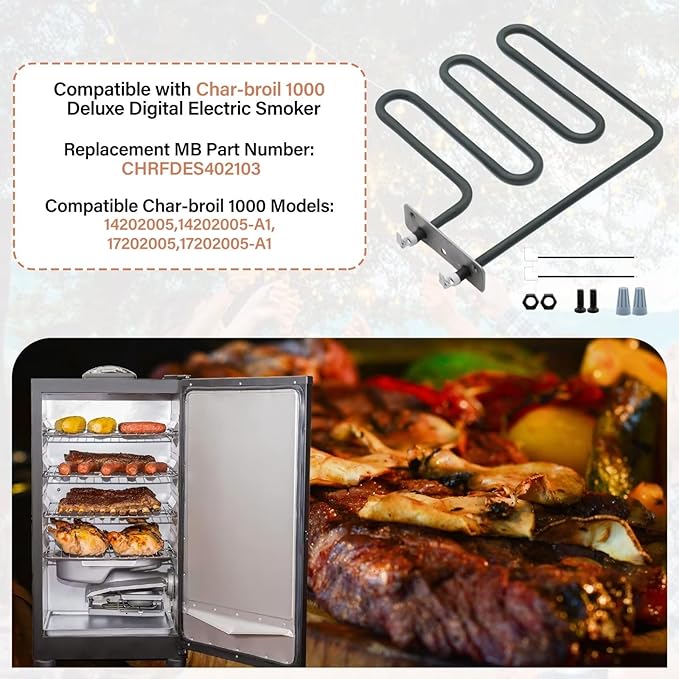 1200 Watts Electric Smoker Heating Element Compatible with Masterbuilt 40" Digital Electric Smoker, Replacement Part NO. 9907120027 for Model: 20070613,20072612,20075615,MB20072618, etc.