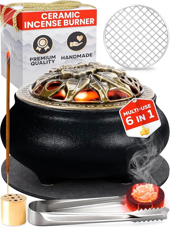 Resin Incense Burner Bowl Set for Charcoal, Frankincense & Resin – Heat-Resistant Censer Incense Holder for Cones & Sticks with Clean Ash Catcher for Home Fragrance, Relaxation & Traditional Use
