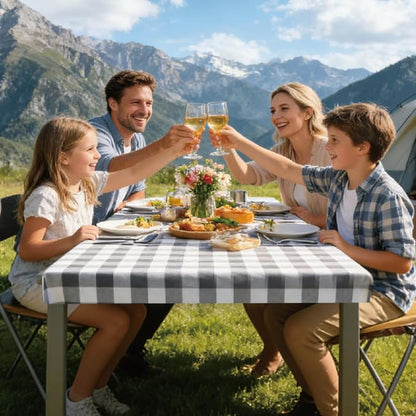 Picnic Table Cover with Bench Covers, Washable Tablecloth for 6 Foot Rectangle Tables – 72"x30" Waterproof Elastic Fitted Black and White Checkered Camping Tablecloth for Outdoor Use